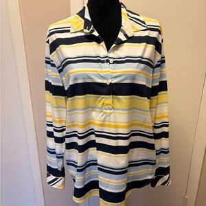 Southern Tide Striped Polo Top — Navy, Yellow, White